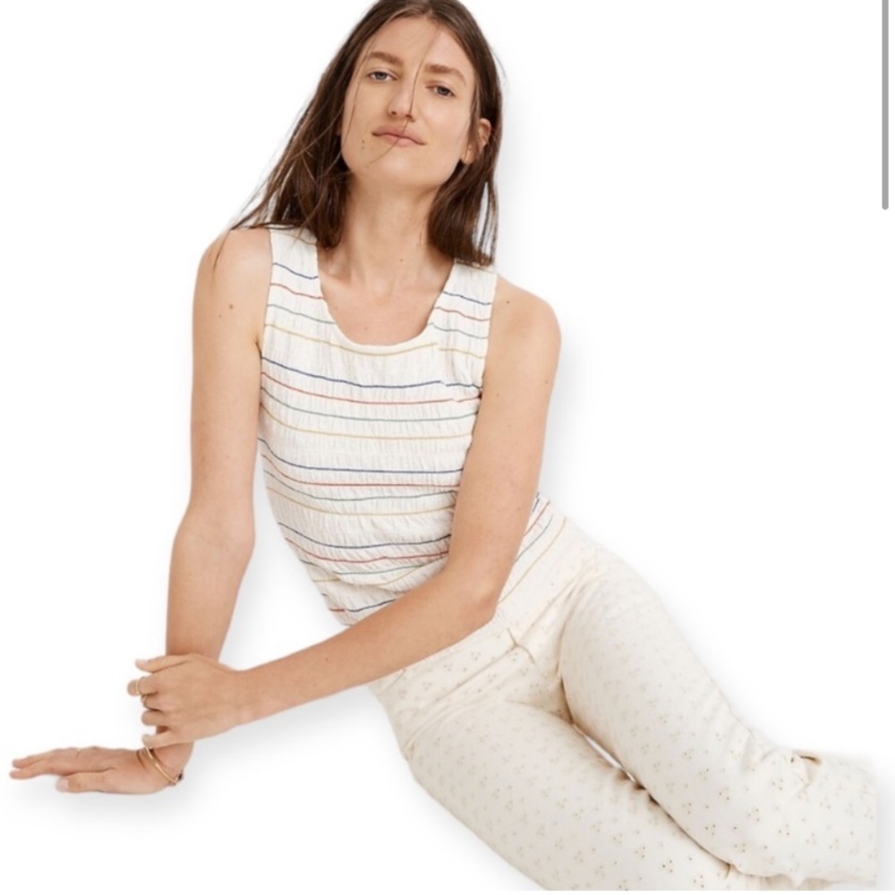 NWOT Madewell Texture & Thread Rainbow Stiched Smocked Tank Top Size: Small